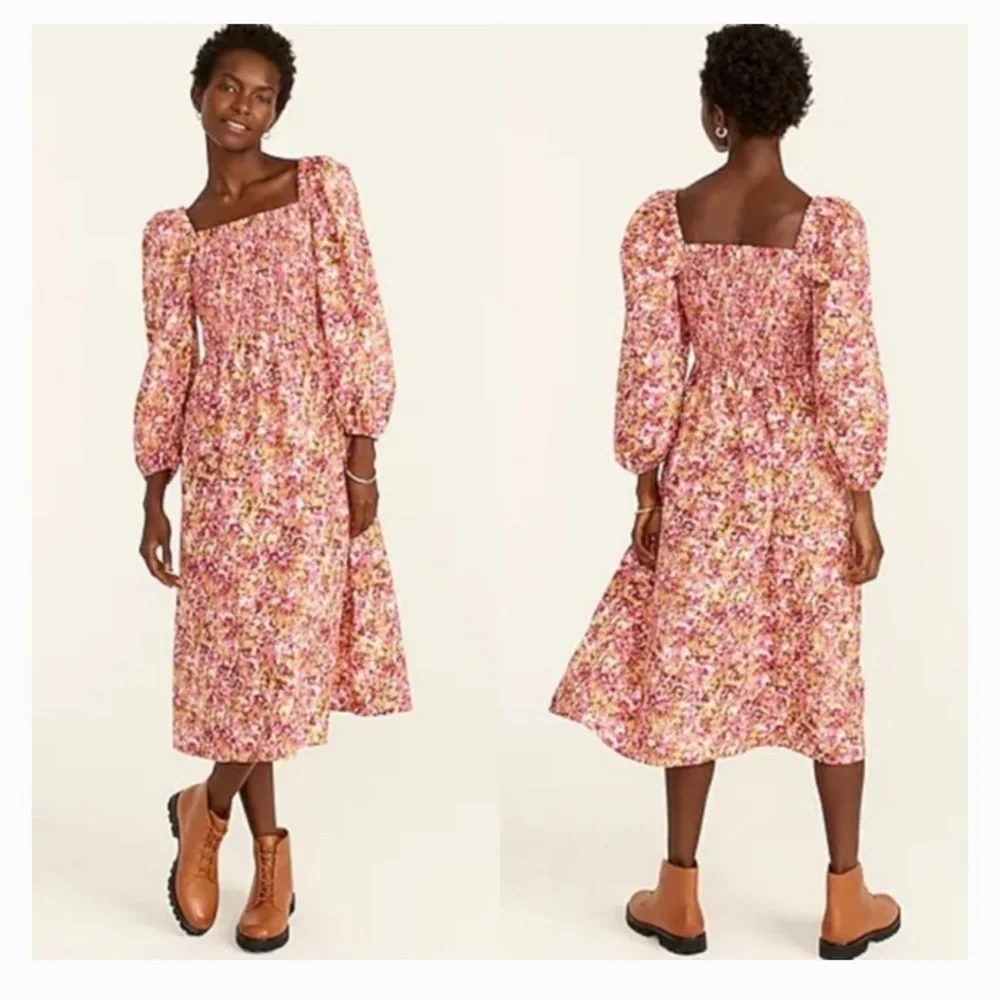 J Crew Smocked Puff Sleeve Dress. Cotton. Black. BD995. Size Small